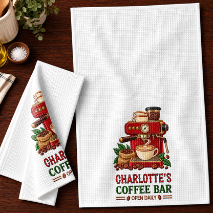 Coffee Bar Open Daily Espresso Machine And Beans Design - Personalized Kitchen Towel - JBS516_TOWL