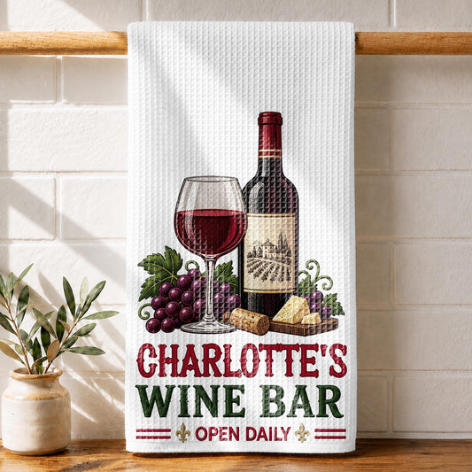 Wine Bar Open Daily Wine Bottle Grapes And Cheese - Personalized Kitchen Towel - JBS517_TOWL