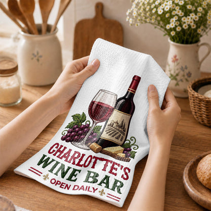 Wine Bar Open Daily Wine Bottle Grapes And Cheese - Personalized Kitchen Towel - JBS517_TOWL