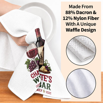 Wine Bar Open Daily Wine Bottle Grapes And Cheese - Personalized Kitchen Towel - JBS517_TOWL