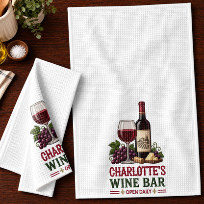 Wine Bar Open Daily Wine Bottle Grapes And Cheese - Personalized Kitchen Towel - JBS517_TOWL
