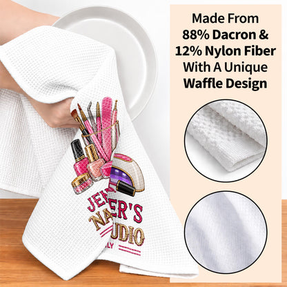 Nail Studio Open Daily With 3D Embroidery Style Nail Artist Tools - Personalized Kitchen Towel - JBS518_TOWL