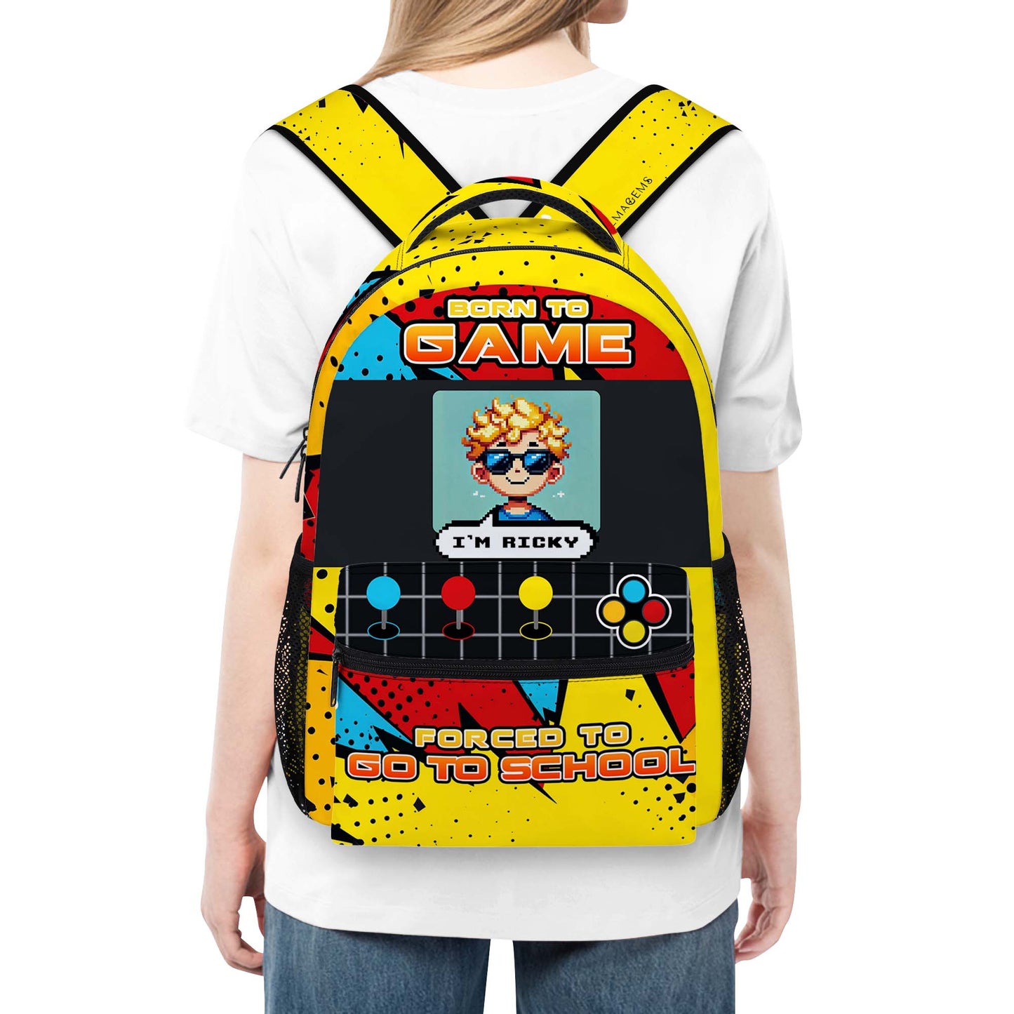 Nacido para jugar, obligado a ir a la escuela: mochila personalizada - KID004_CB