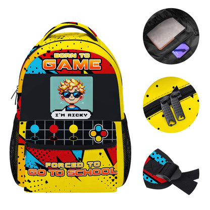 Nacido para jugar, obligado a ir a la escuela: mochila personalizada - KID004_CB