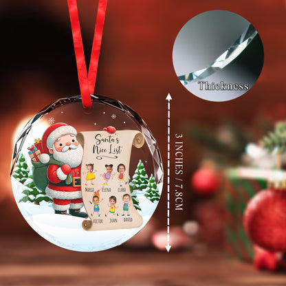 Santa's Nice List Circle Ornament - Personalized Custom Circle Glass Ornament - KID004_CGOR