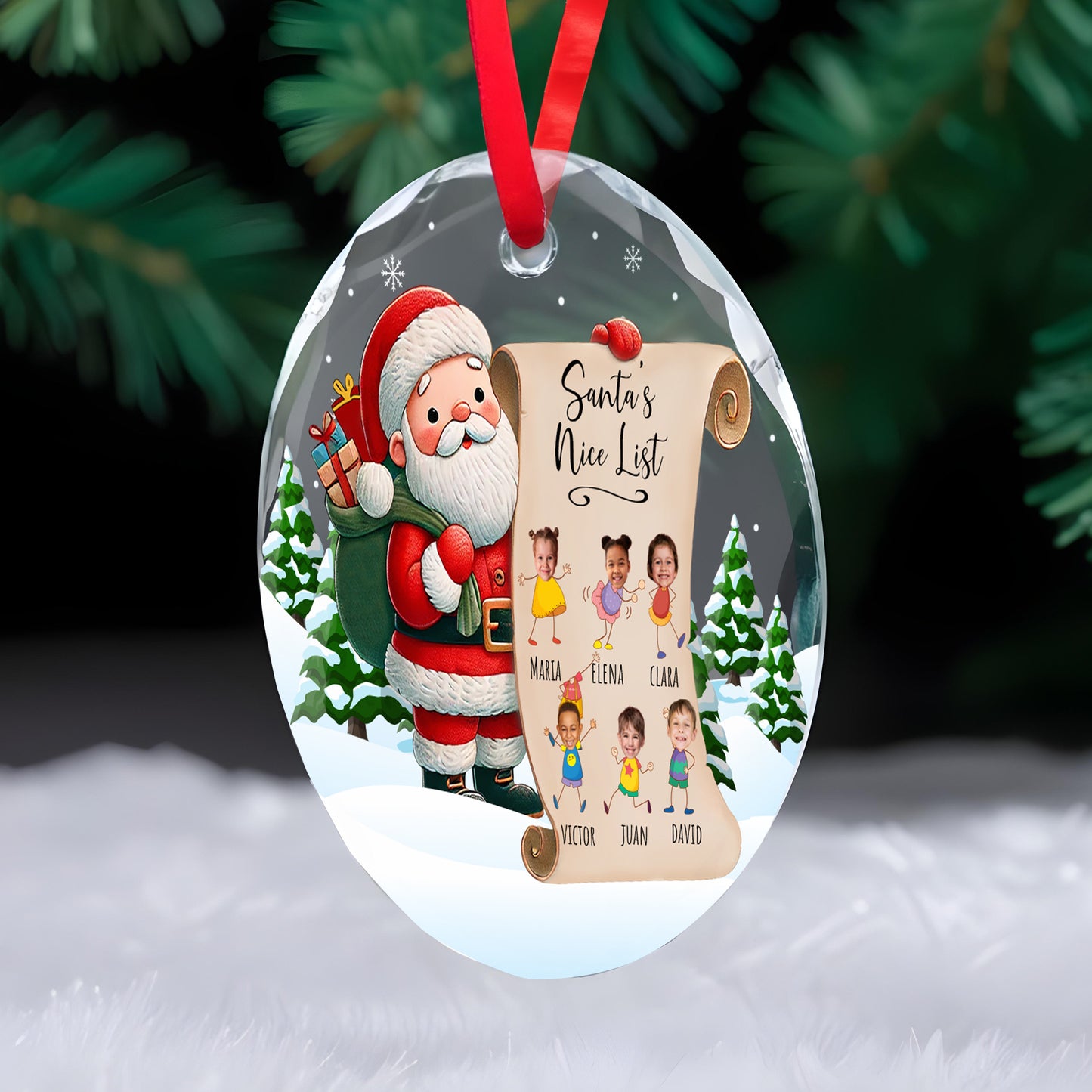 Santa's Nice List Circle Ornament - Personalized Custom Circle Glass Ornament - KID004_CGOR