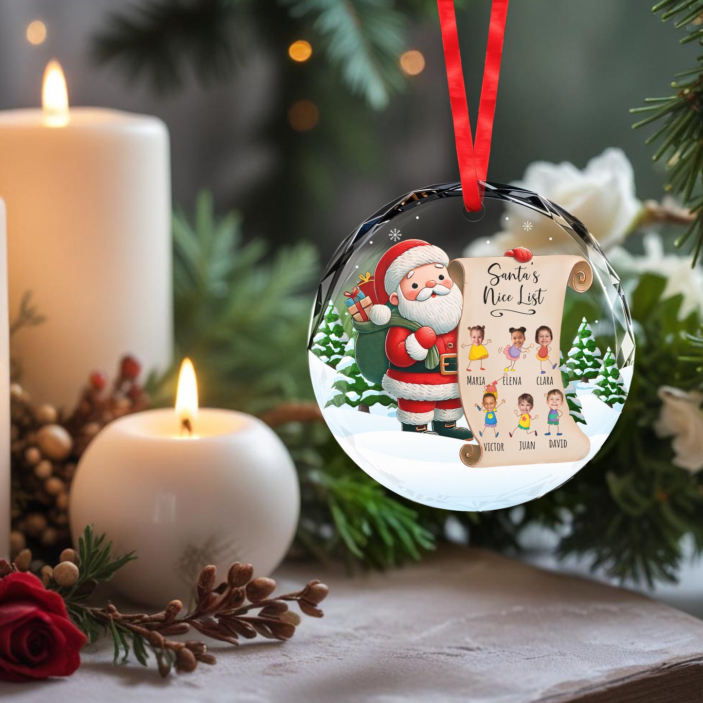 Santa's Nice List Circle Ornament - Personalized Custom Circle Glass Ornament - KID004_CGOR