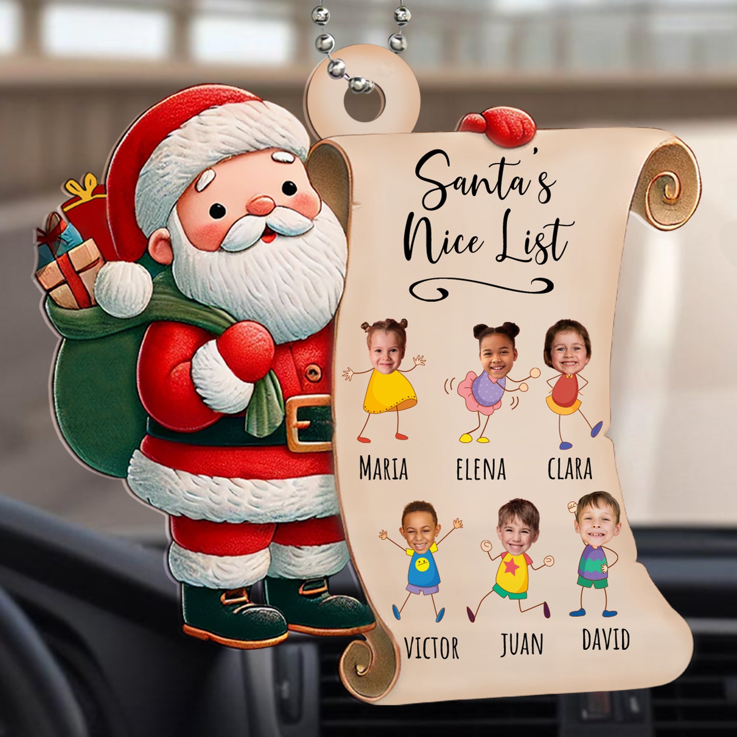 Santa's Nice List Scroll Ornament - Personalized Custom Acrylic Ornament, Car Ornament - KID004_HGO