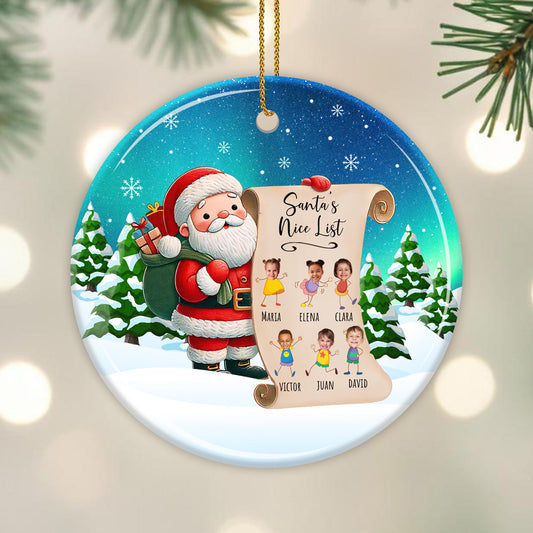 Santa's Nice List Custom Ceramic Ornament - Personalized Custom Ceramic Ornament With Round Shape - KID004_RCE