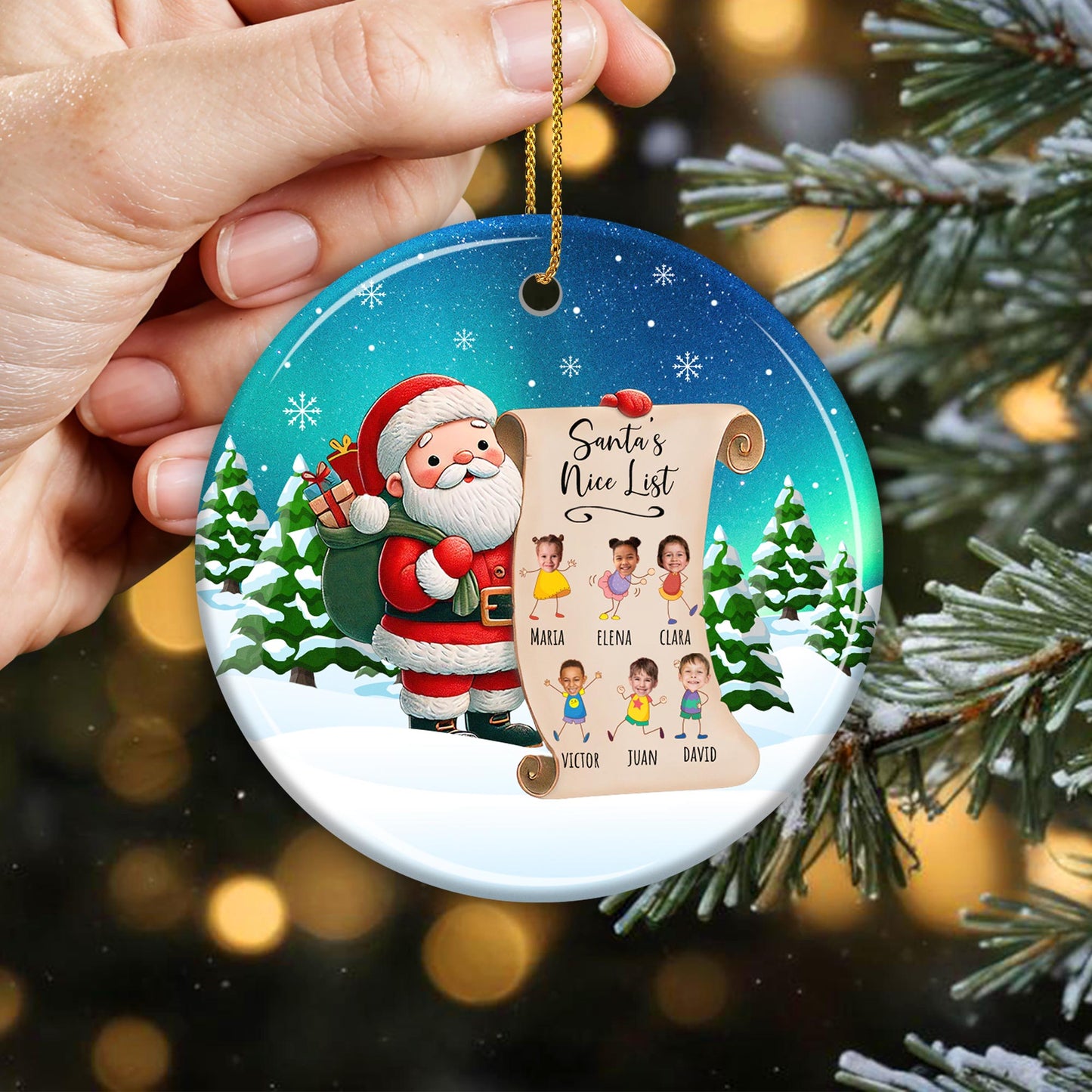 Santa's Nice List Custom Ceramic Ornament - Personalized Custom Ceramic Ornament With Round Shape - KID004_RCE