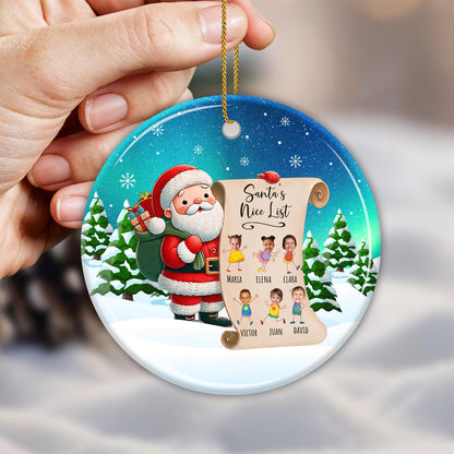 Santa's Nice List Custom Ceramic Ornament - Personalized Custom Ceramic Ornament With Round Shape - KID004_RCE