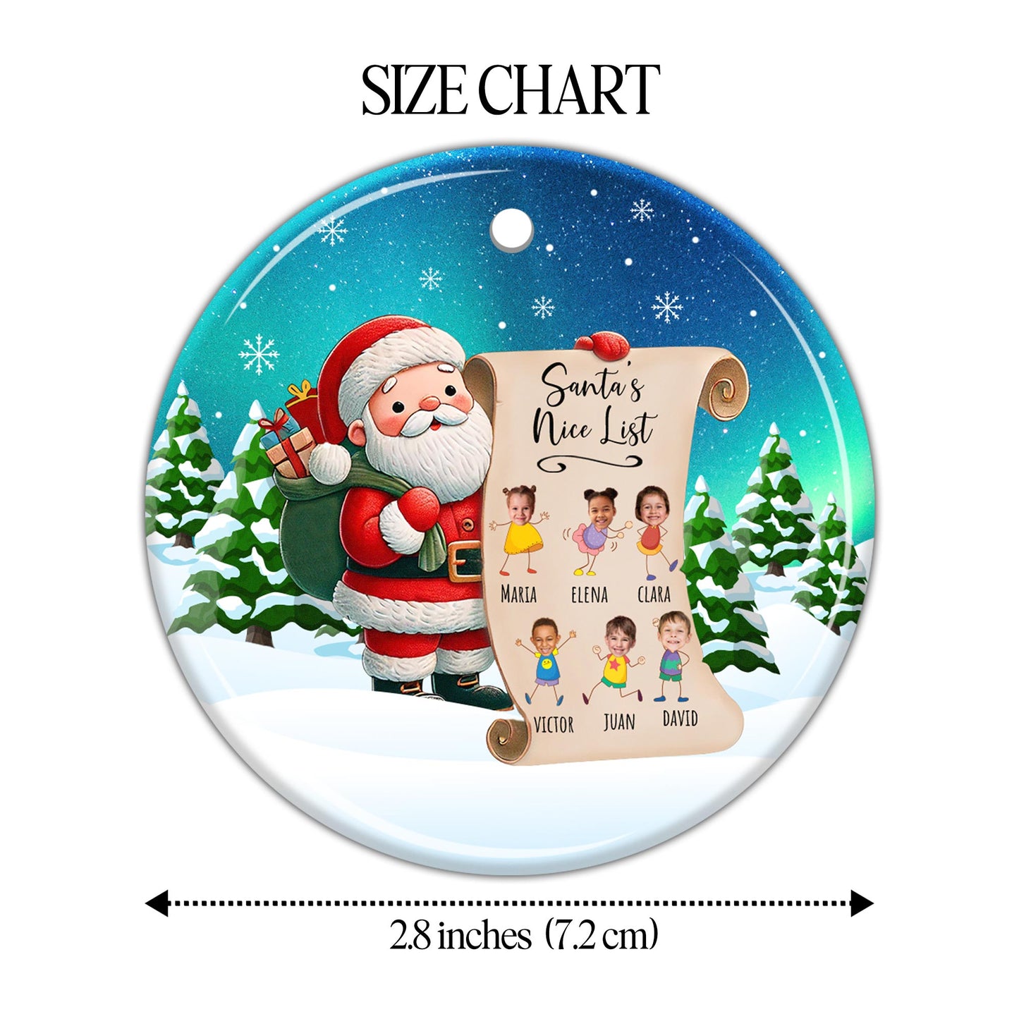 Santa's Nice List Custom Ceramic Ornament - Personalized Custom Ceramic Ornament With Round Shape - KID004_RCE