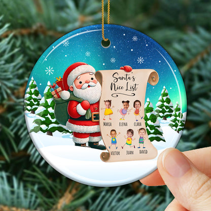 Santa's Nice List Custom Ceramic Ornament - Personalized Custom Ceramic Ornament With Round Shape - KID004_RCE