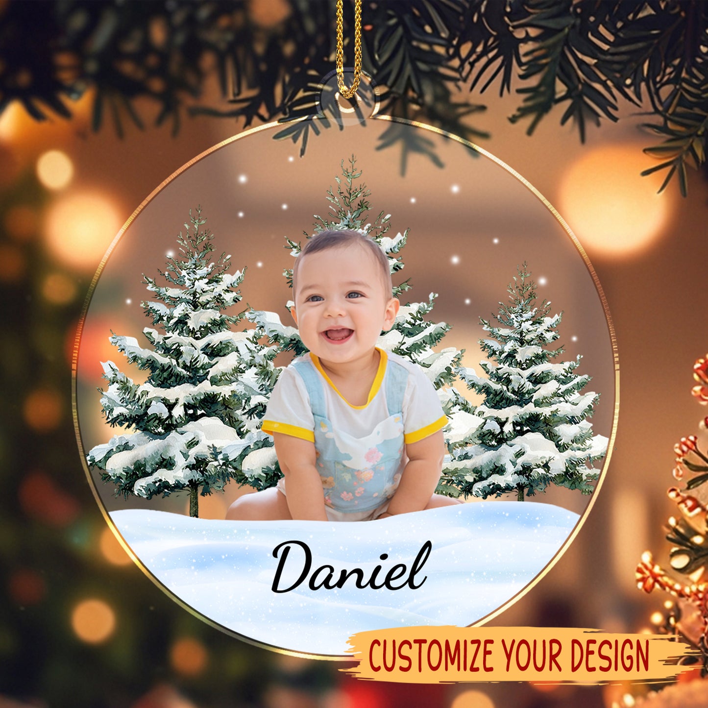 Capture Precious Moments with Magical Wintertime Scenery - Personalized Custom Acrylic Ornament, Christmas Gift - KID010_ACO