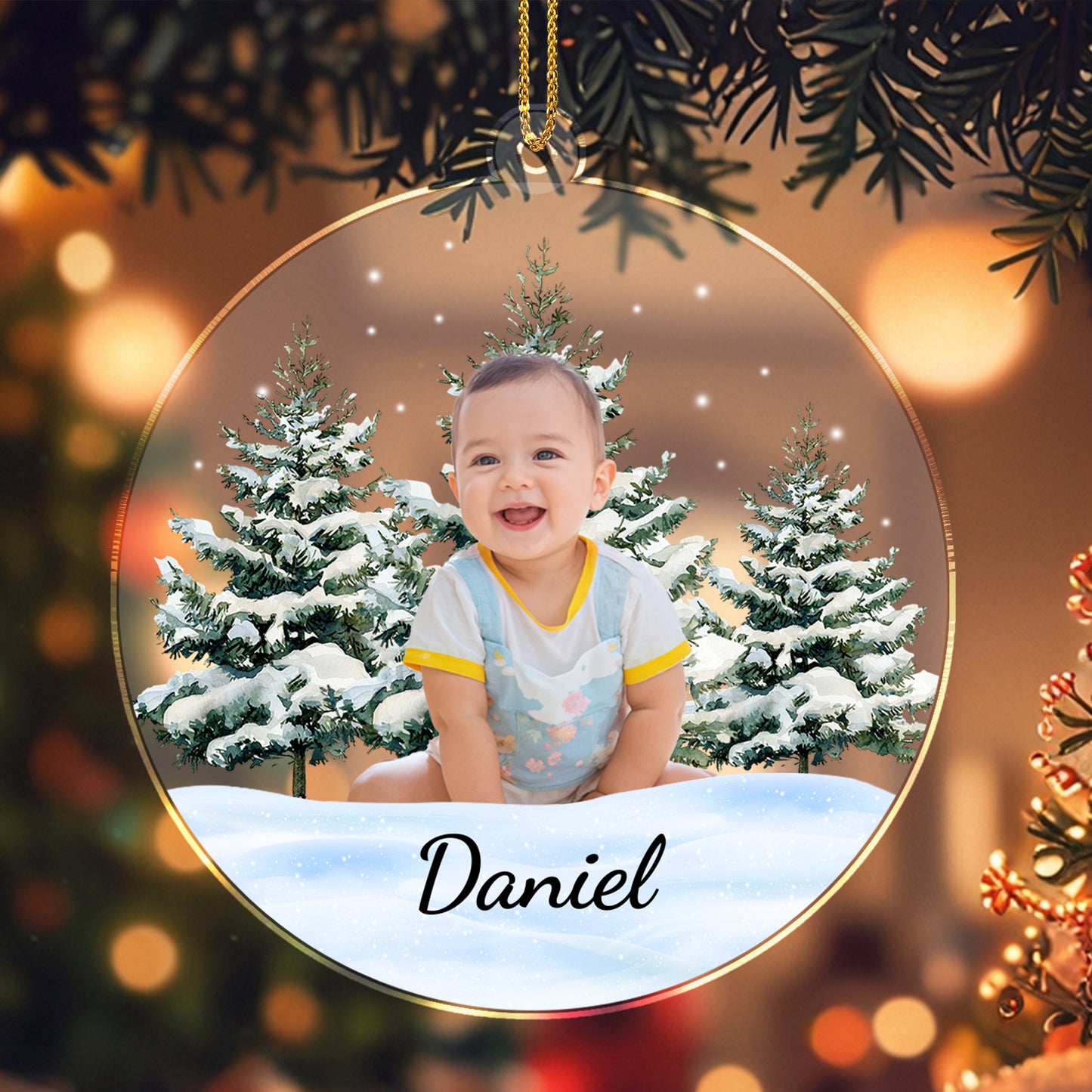 Capture Precious Moments with Magical Wintertime Scenery - Personalized Custom Acrylic Ornament, Christmas Gift - KID010_ACO