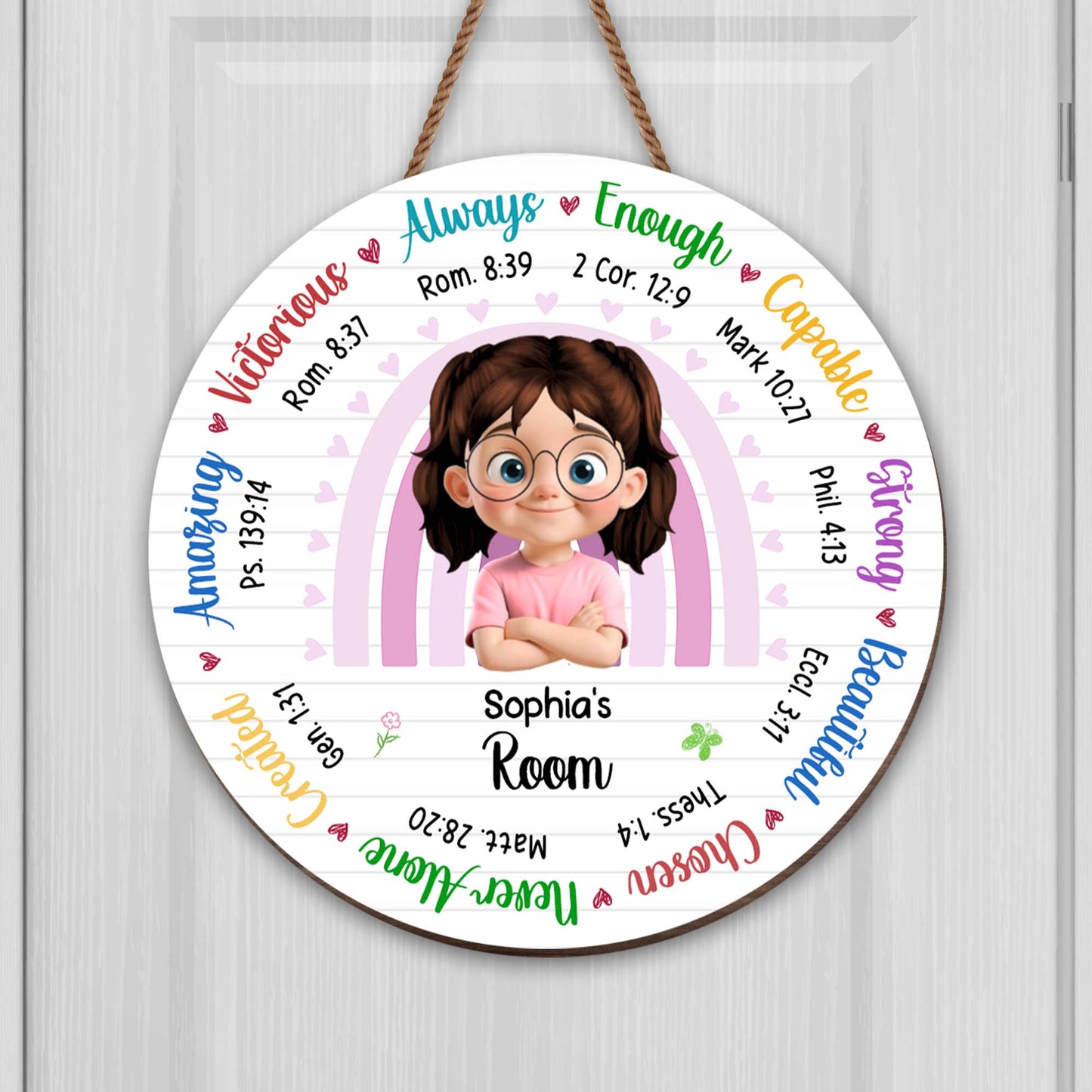 Always Enough, Capable Strong, Cartoon Girl Room Sign