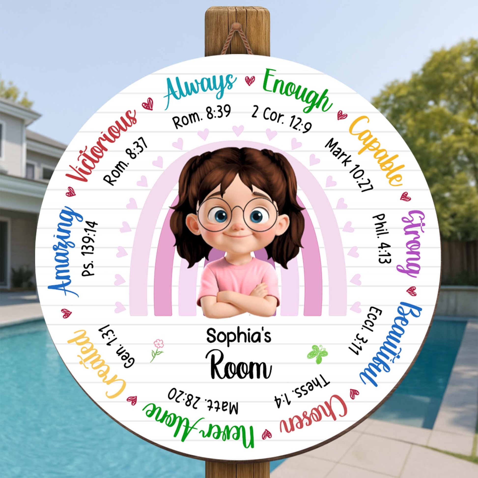 Always Enough, Capable Strong, Cartoon Girl Room Sign