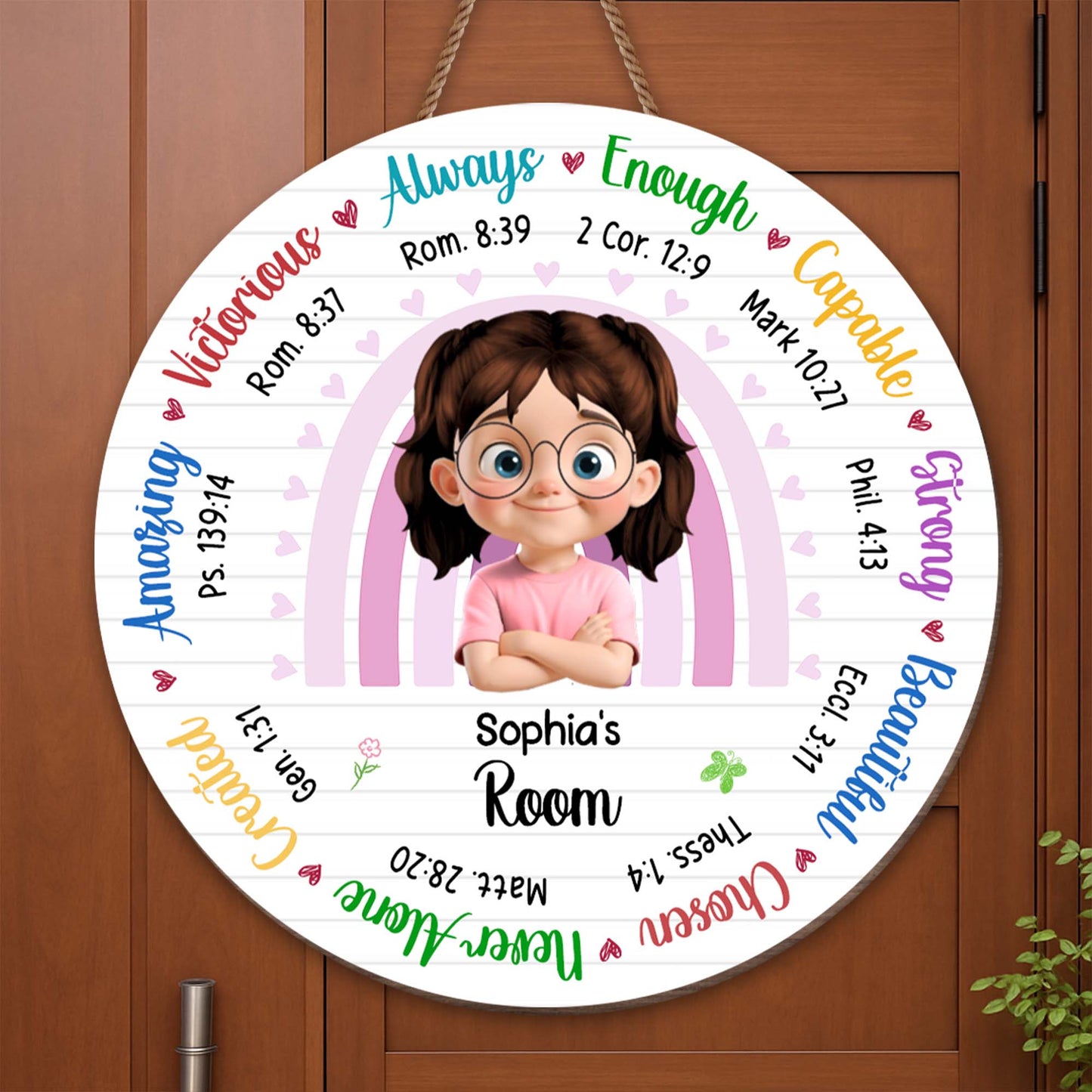 Always Enough, Capable Strong, Cartoon Girl Room Sign