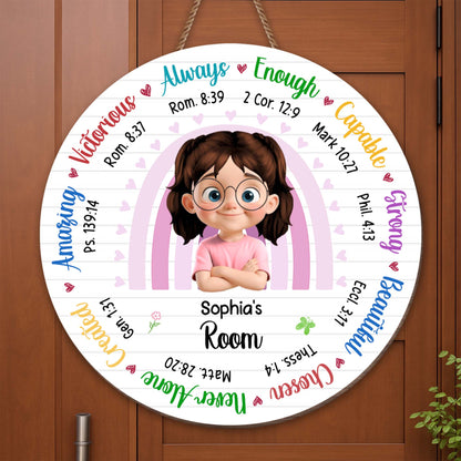 Always Enough, Capable Strong, Cartoon Girl Room Sign