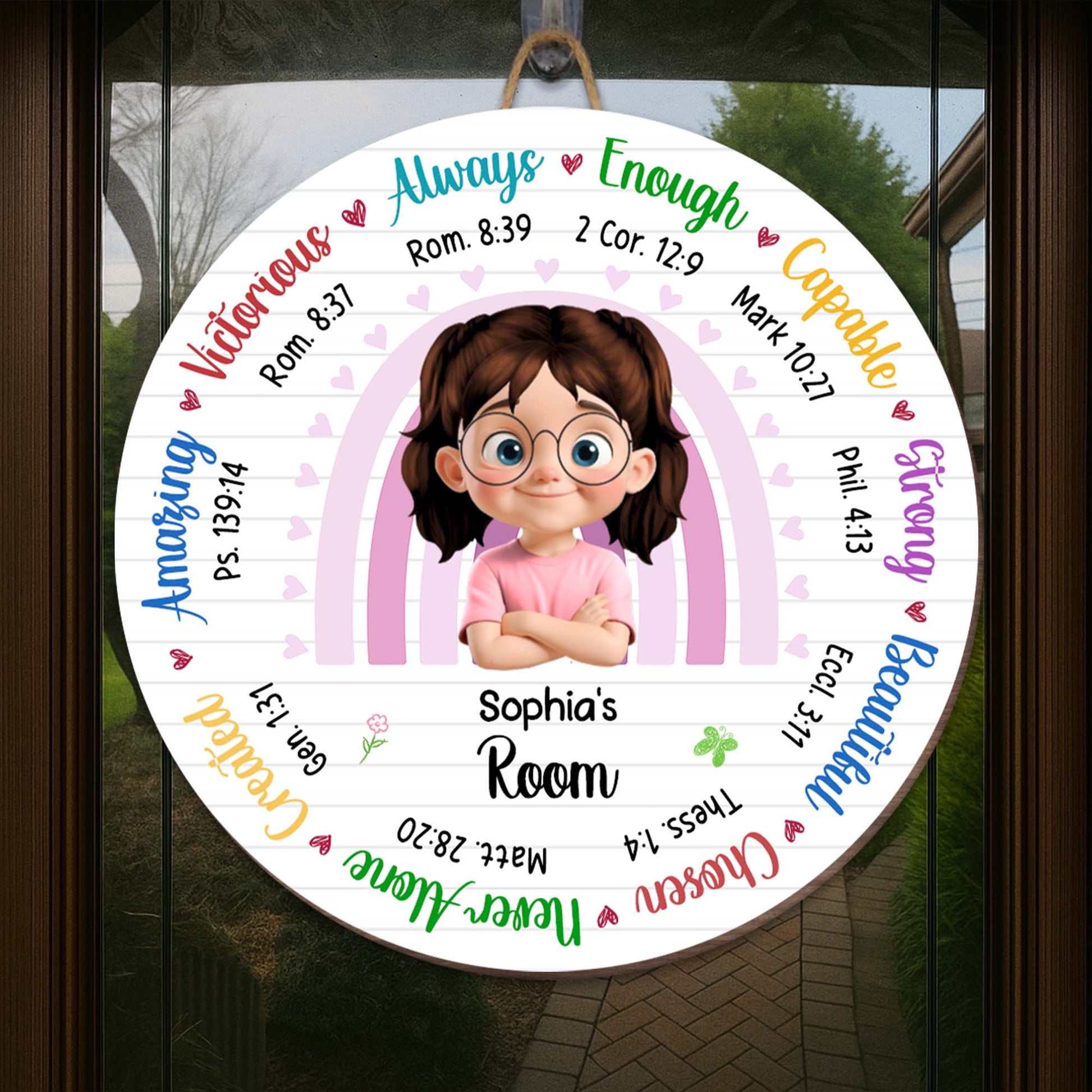 Always Enough, Capable Strong, Cartoon Girl Room Sign