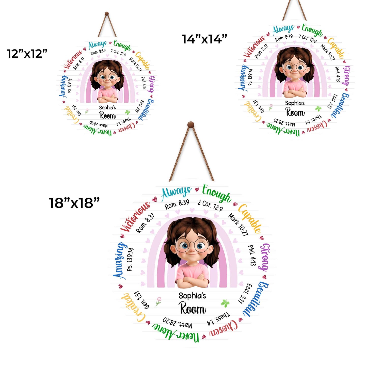 Always Enough, Capable Strong, Cartoon Girl Room Sign