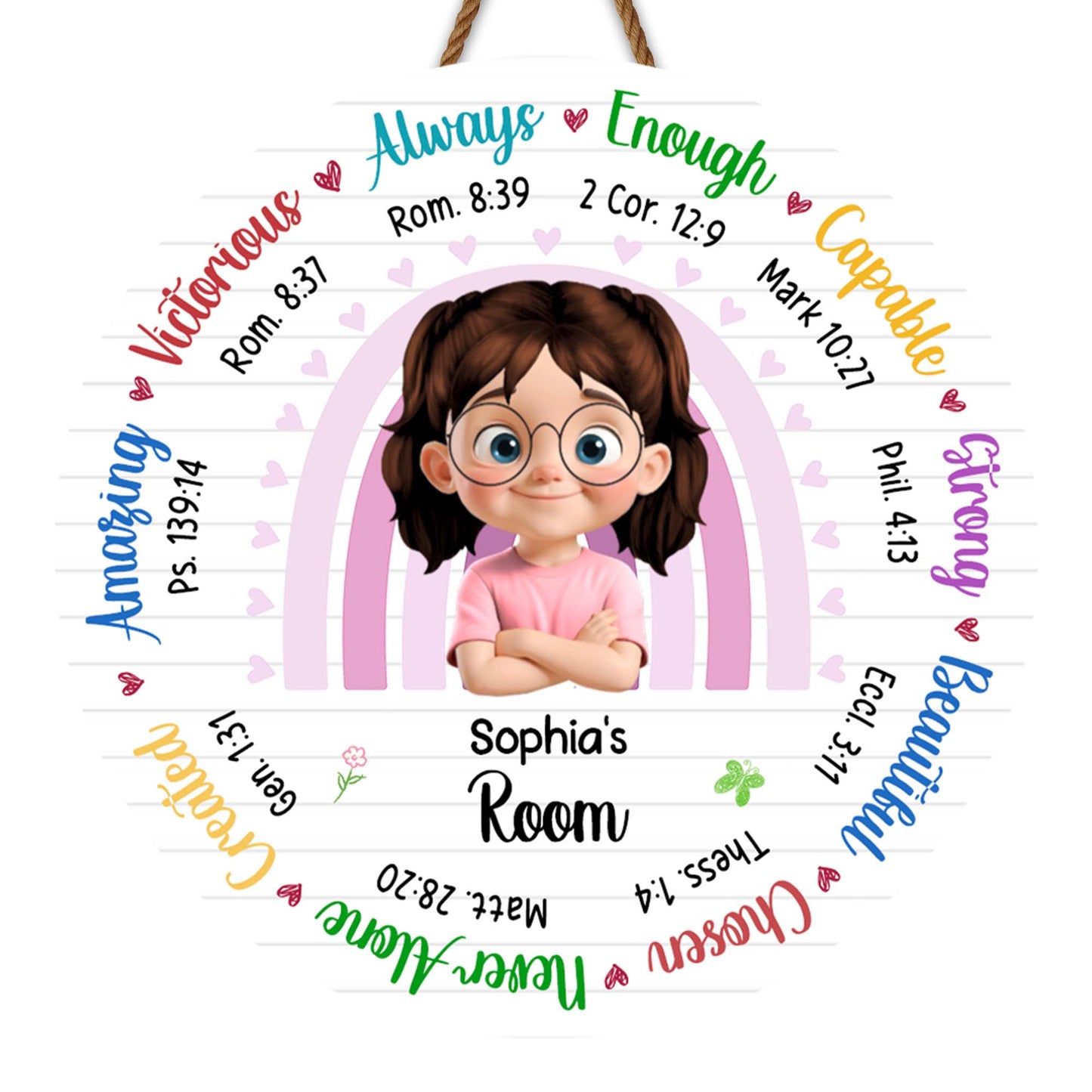 Always Enough, Capable Strong, Cartoon Girl Room Sign