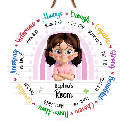 Always Enough, Capable Strong, Cartoon Girl Room Sign