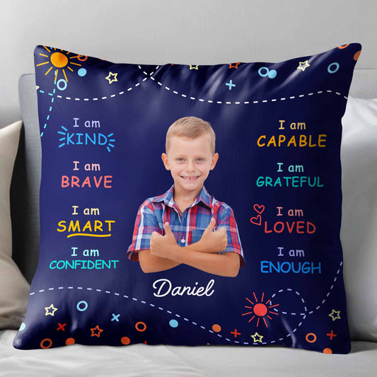 I Am Kind, Brave, and Smart Pillow with Sun and Stars - Personalized Custom Pillow, Insert Included - KID028_PLW