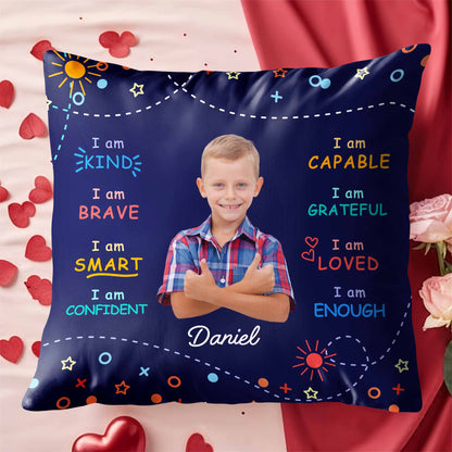 I Am Kind, Brave, and Smart Pillow with Sun and Stars - Personalized Custom Pillow, Insert Included - KID028_PLW