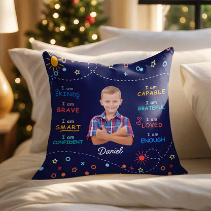 I Am Kind, Brave, and Smart Pillow with Sun and Stars - Personalized Custom Pillow, Insert Included - KID028_PLW