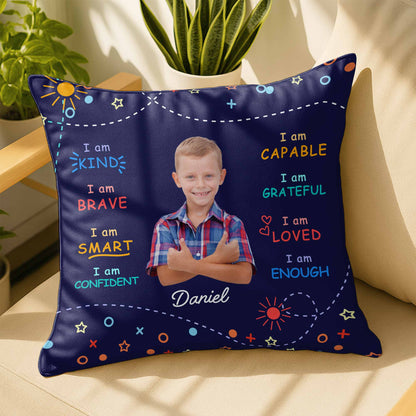 I Am Kind, Brave, and Smart Pillow with Sun and Stars - Personalized Custom Pillow, Insert Included - KID028_PLW