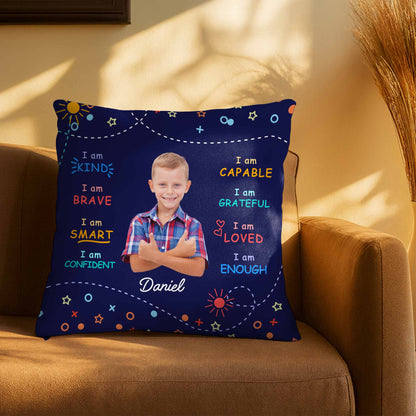I Am Kind, Brave, and Smart Pillow with Sun and Stars - Personalized Custom Pillow, Insert Included - KID028_PLW