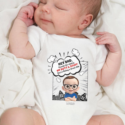 Hey Dad, Thanks For Wiping My Butt & Stuff, Comic Speech Bubble And Cartoon Baby
