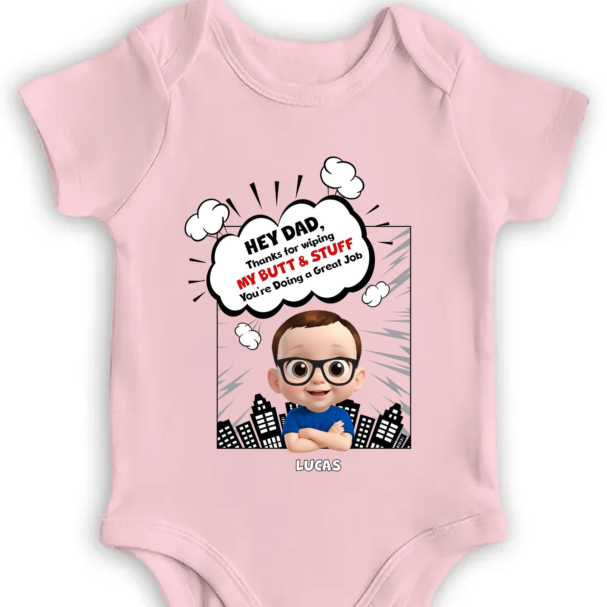 Hey Dad, Thanks For Wiping My Butt & Stuff, Comic Speech Bubble And Cartoon Baby