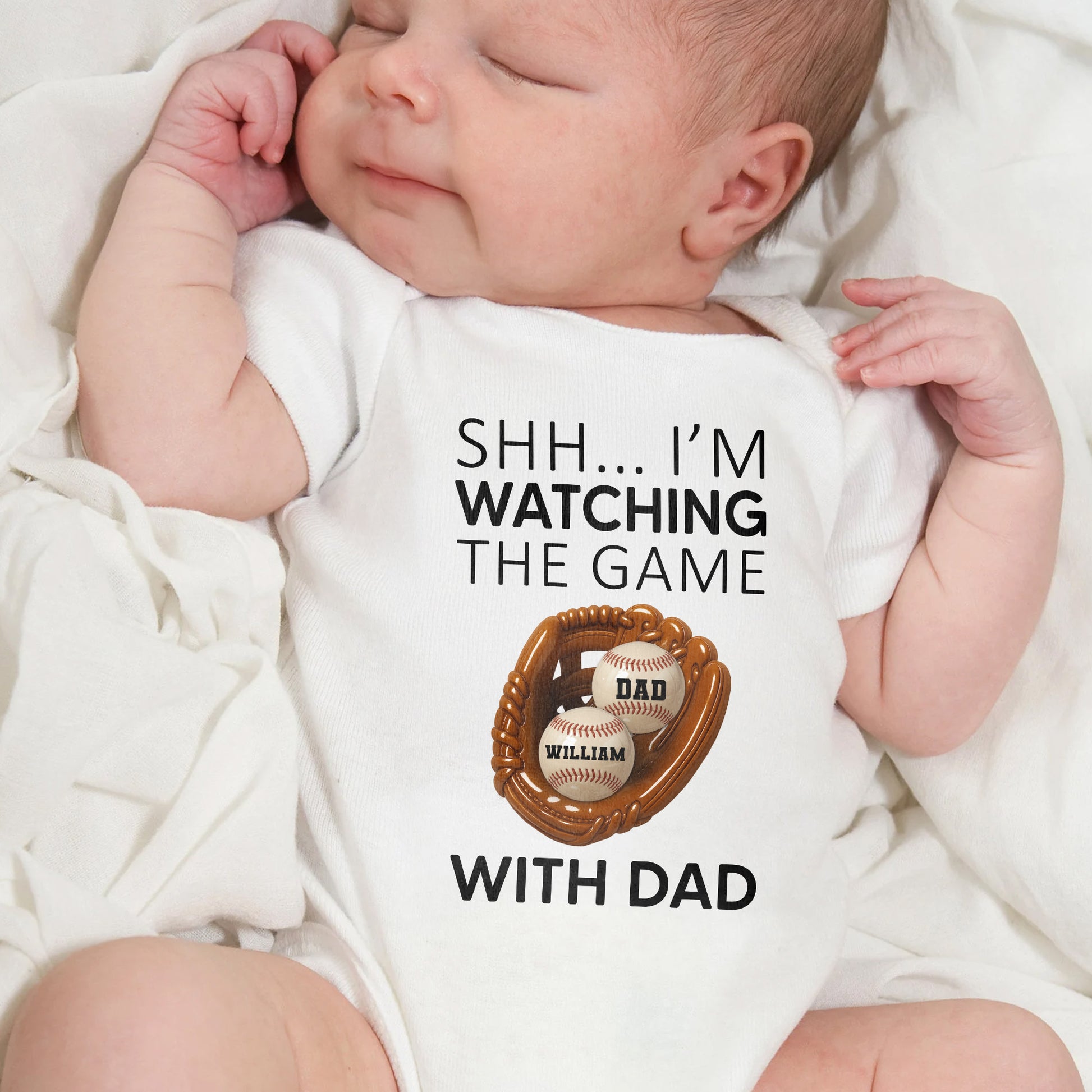 Shh I'm Watching The Game With Dad, Baseball Glove And Baseball