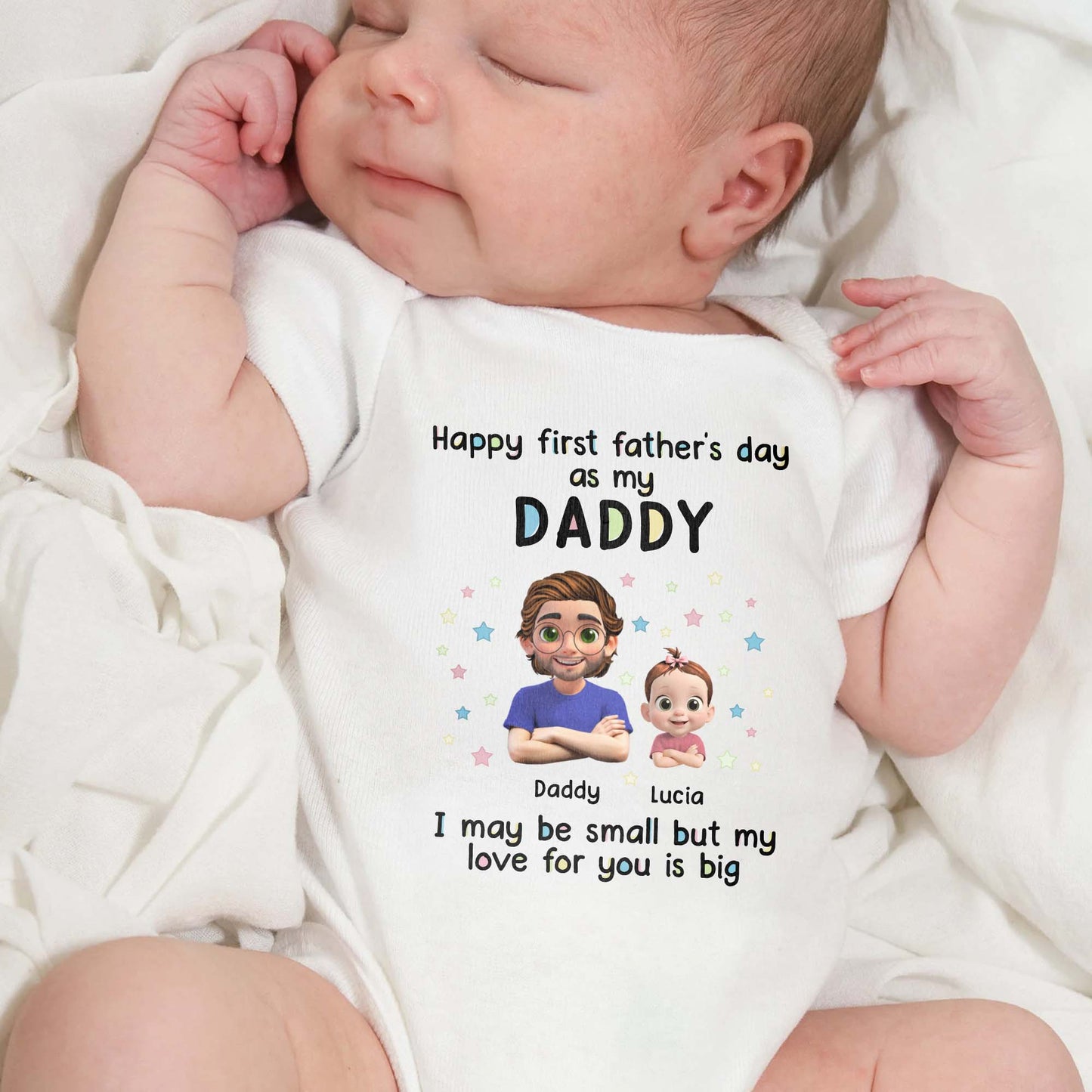 Happy First Father's Day As My Daddy, Stars And Cartoon Figures