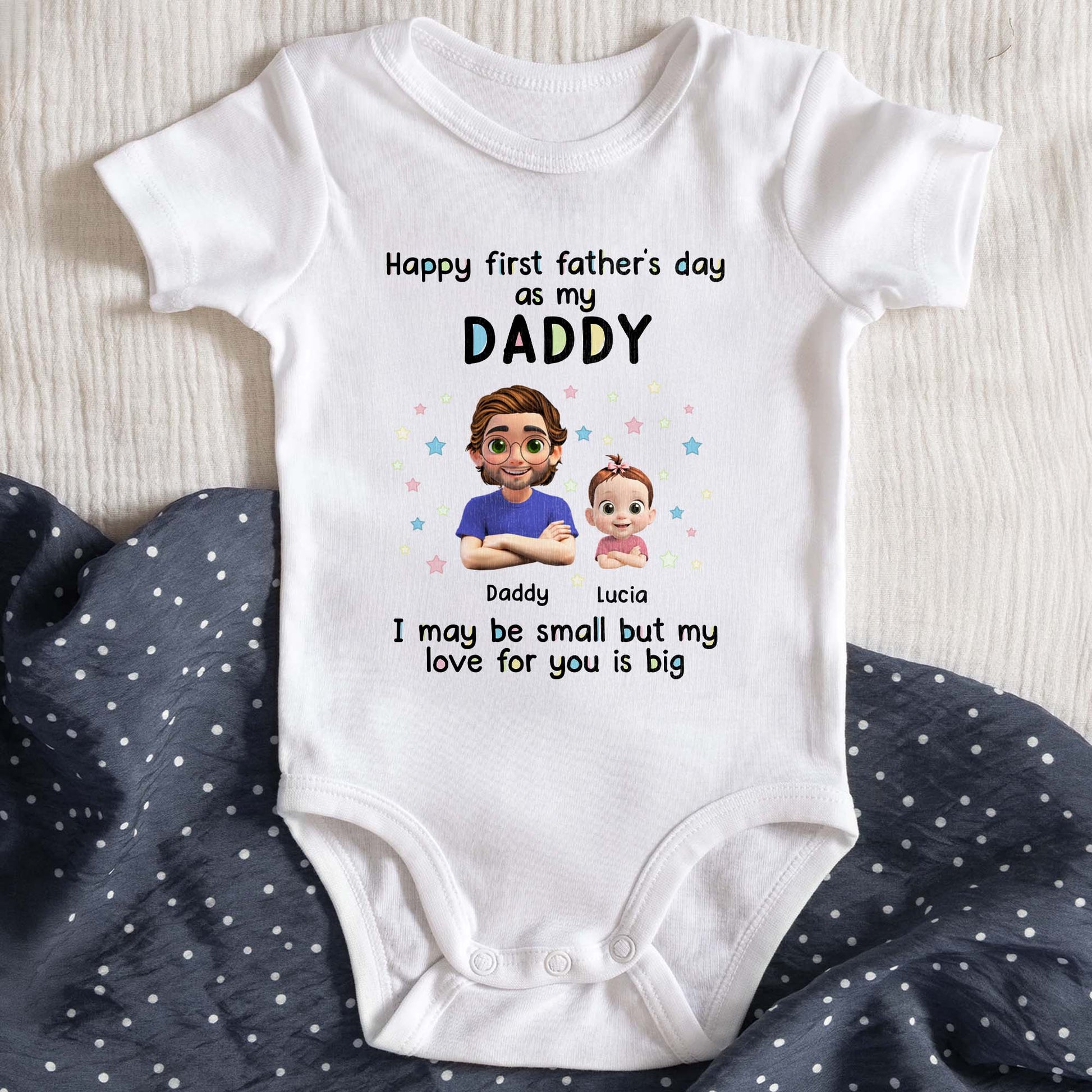Happy First Father's Day As My Daddy, Stars And Cartoon Figures