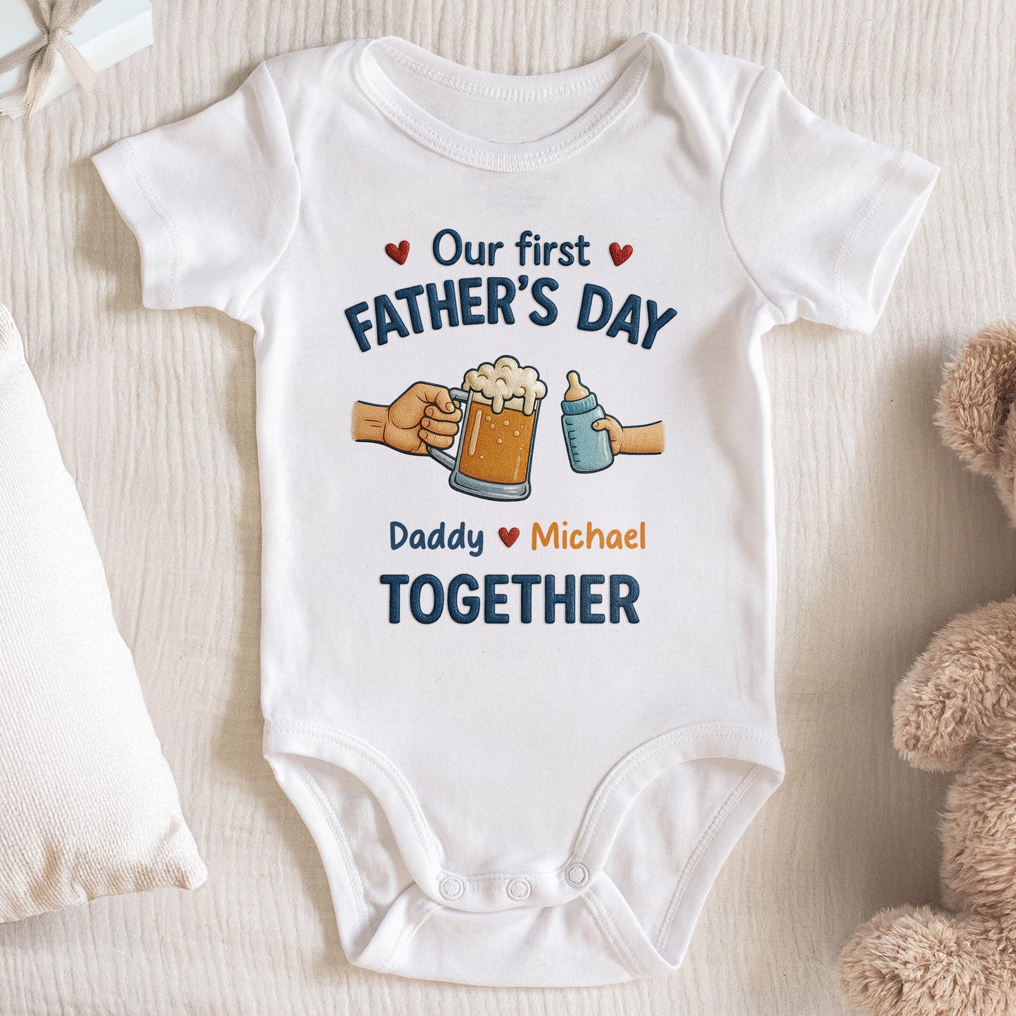 Our First Father's Day, Daddy & Michael Together, Beer Mug and Baby Bottle