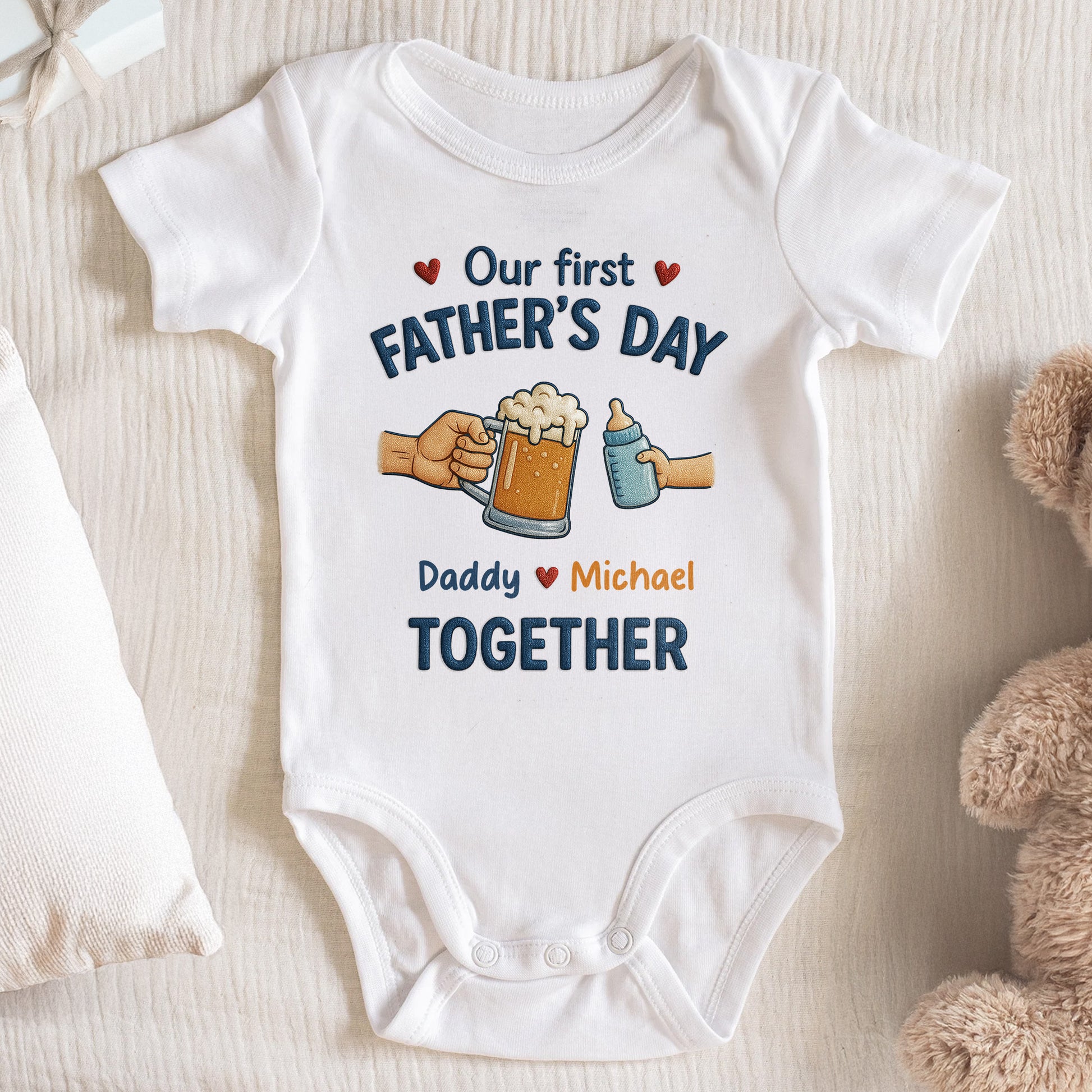 Our First Father's Day, Daddy & Michael Together, Beer Mug and Baby Bottle