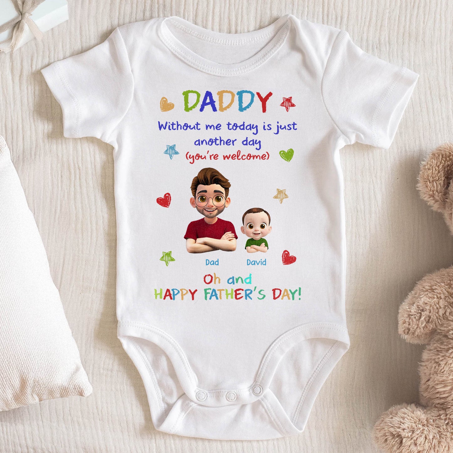 DADDY Without Me Today Is Just Another Day, Cartoon Dad and Baby