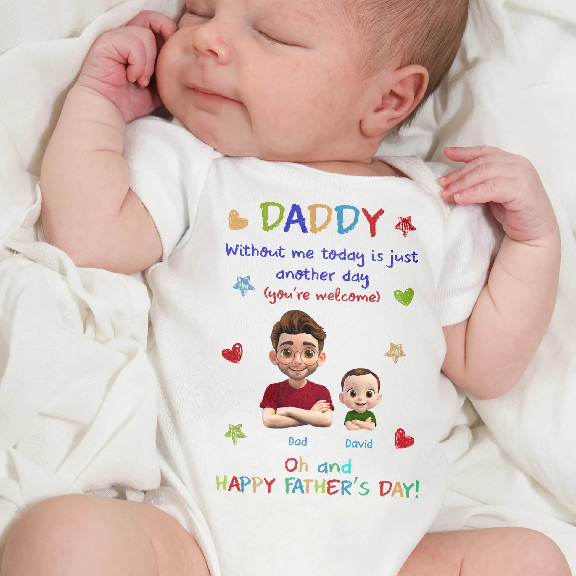 DADDY Without Me Today Is Just Another Day, Cartoon Dad and Baby