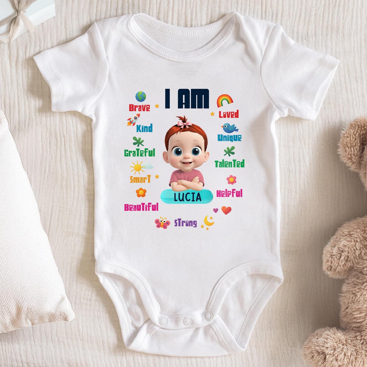I Am Brave, Kind, Loved, Custom Baby Onesie With Positive Affirmations