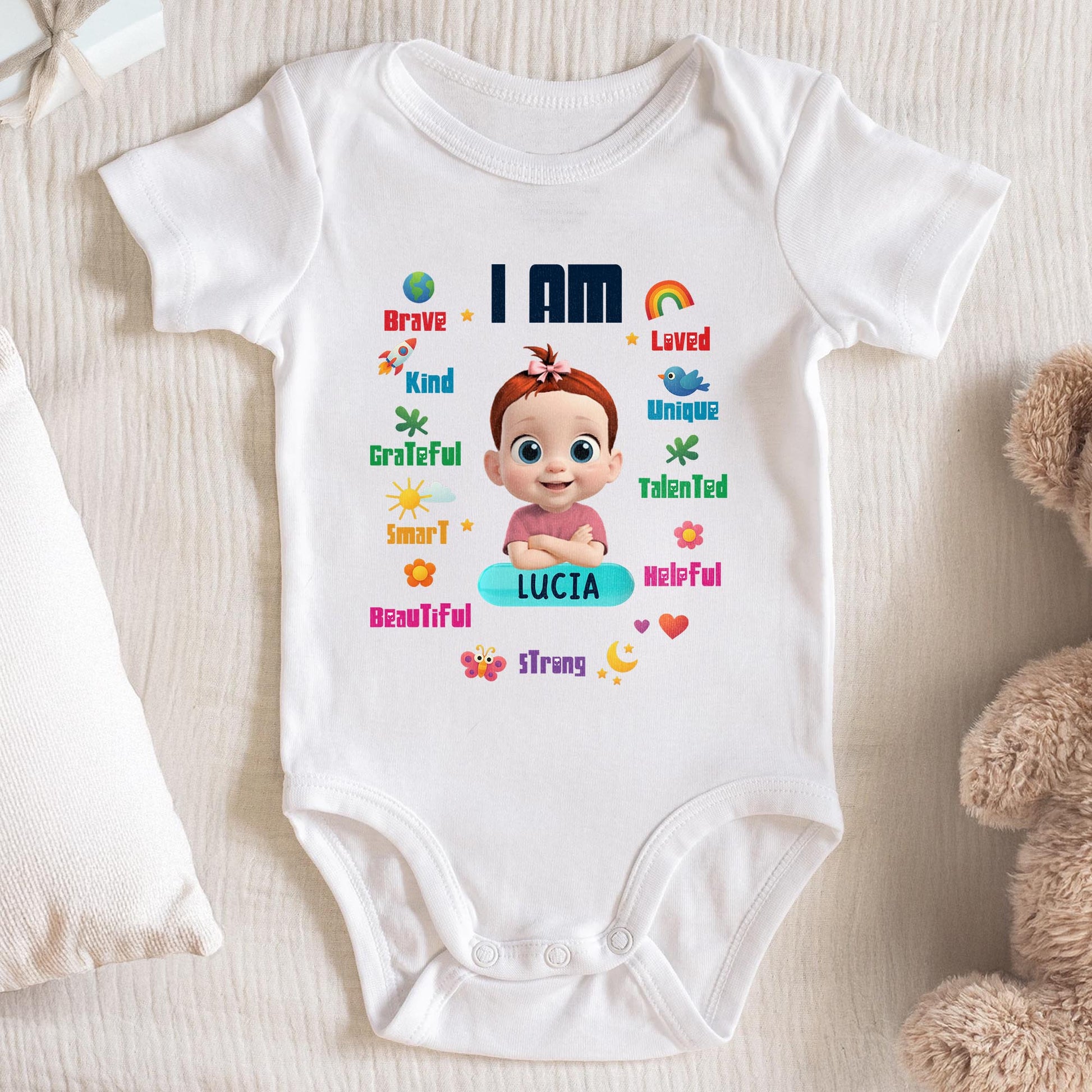 I Am Brave, Kind, Loved, Custom Baby Onesie With Positive Affirmations
