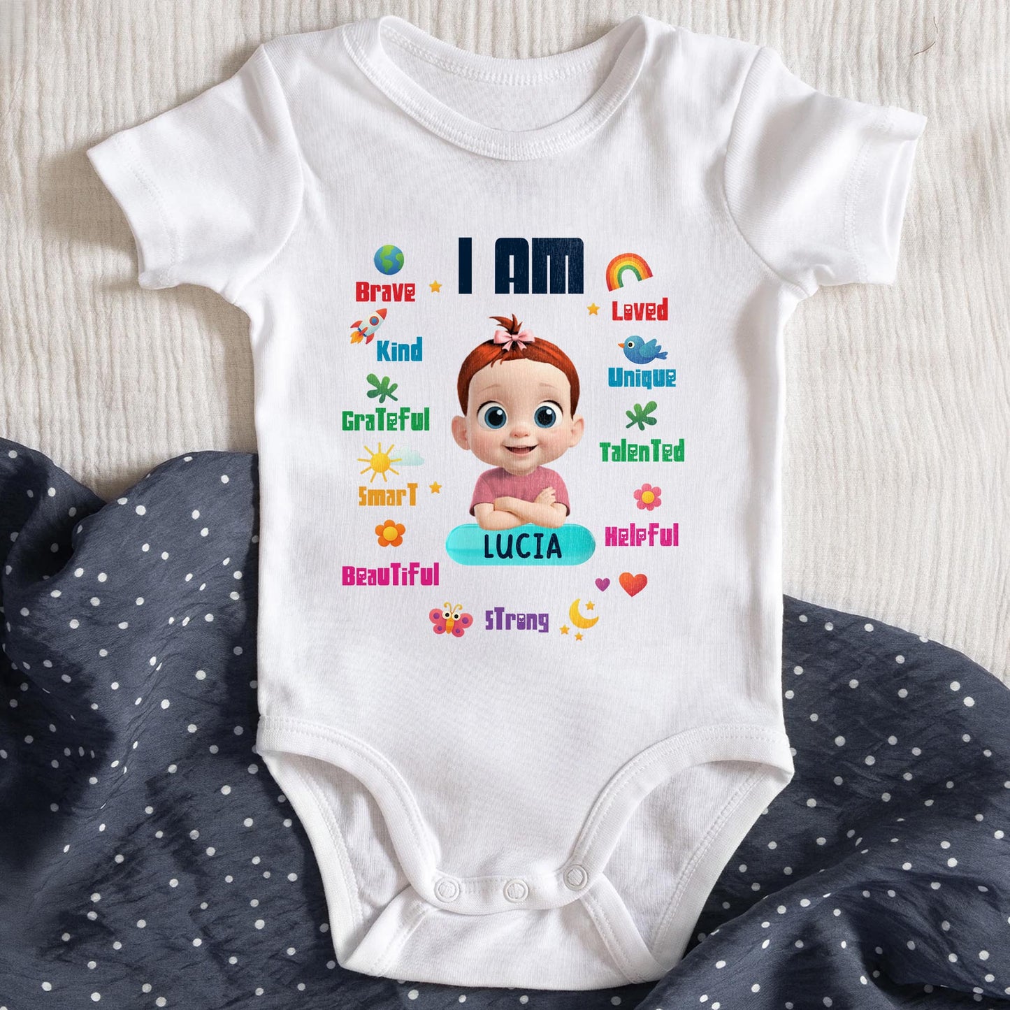 I Am Brave, Kind, Loved, Custom Baby Onesie With Positive Affirmations