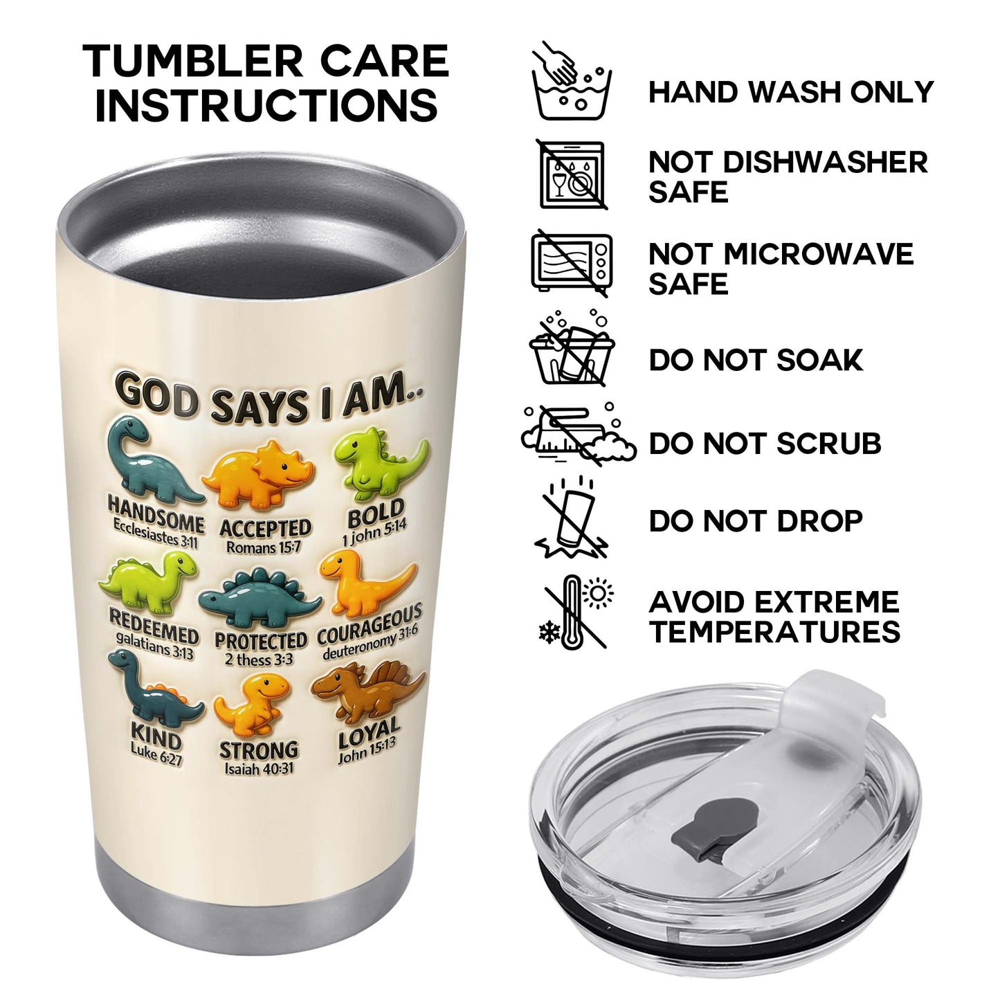 God Says I Am Handsome, Accepted, Bold, Dinosaurs and Bible Verses