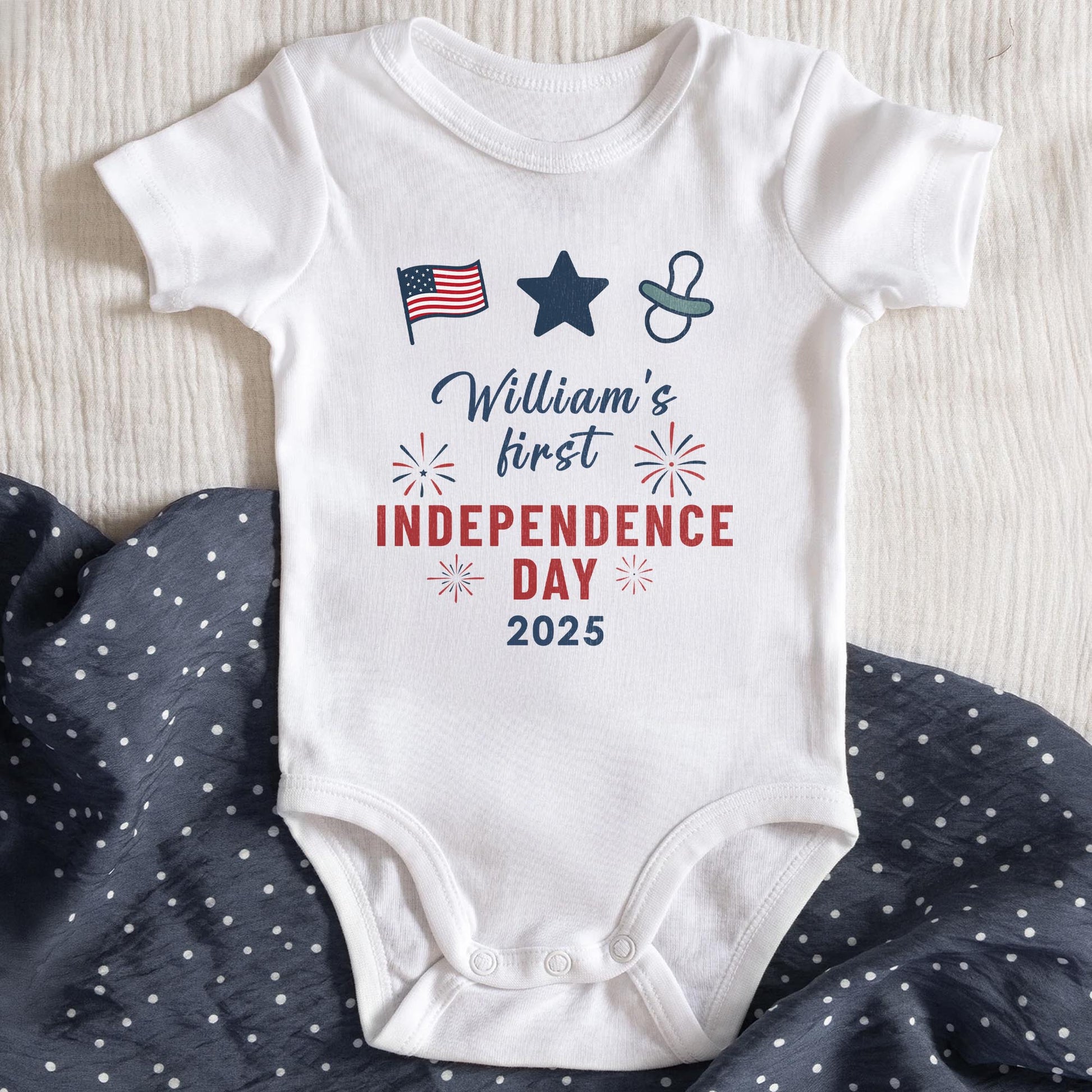 William's First Independence Day, American Flag And Fireworks