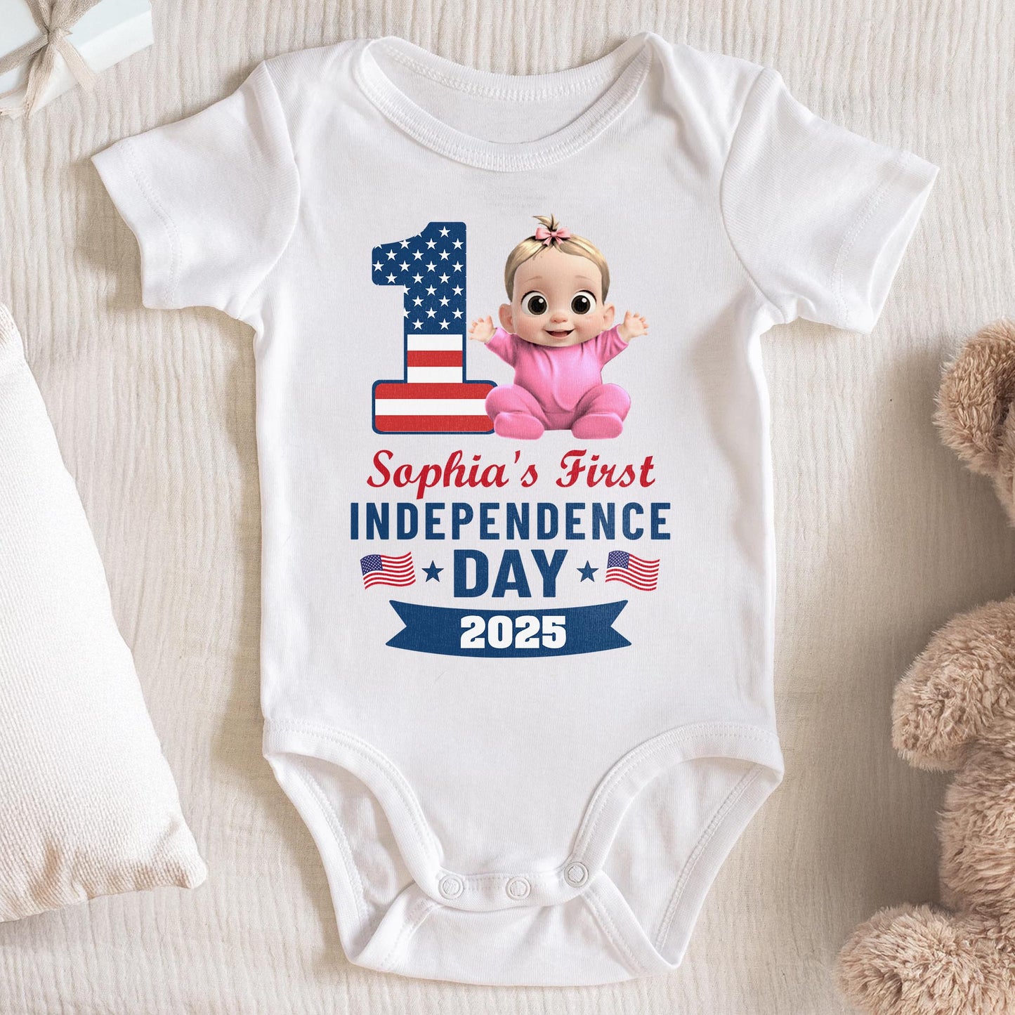 First Independence Day With Cute Baby And American Flag