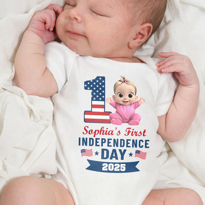 First Independence Day With Cute Baby And American Flag