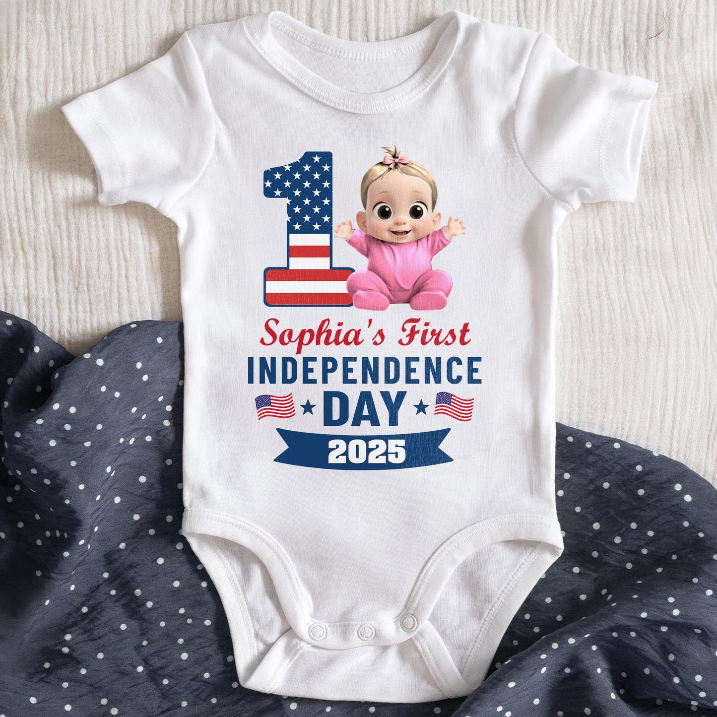 First Independence Day With Cute Baby And American Flag