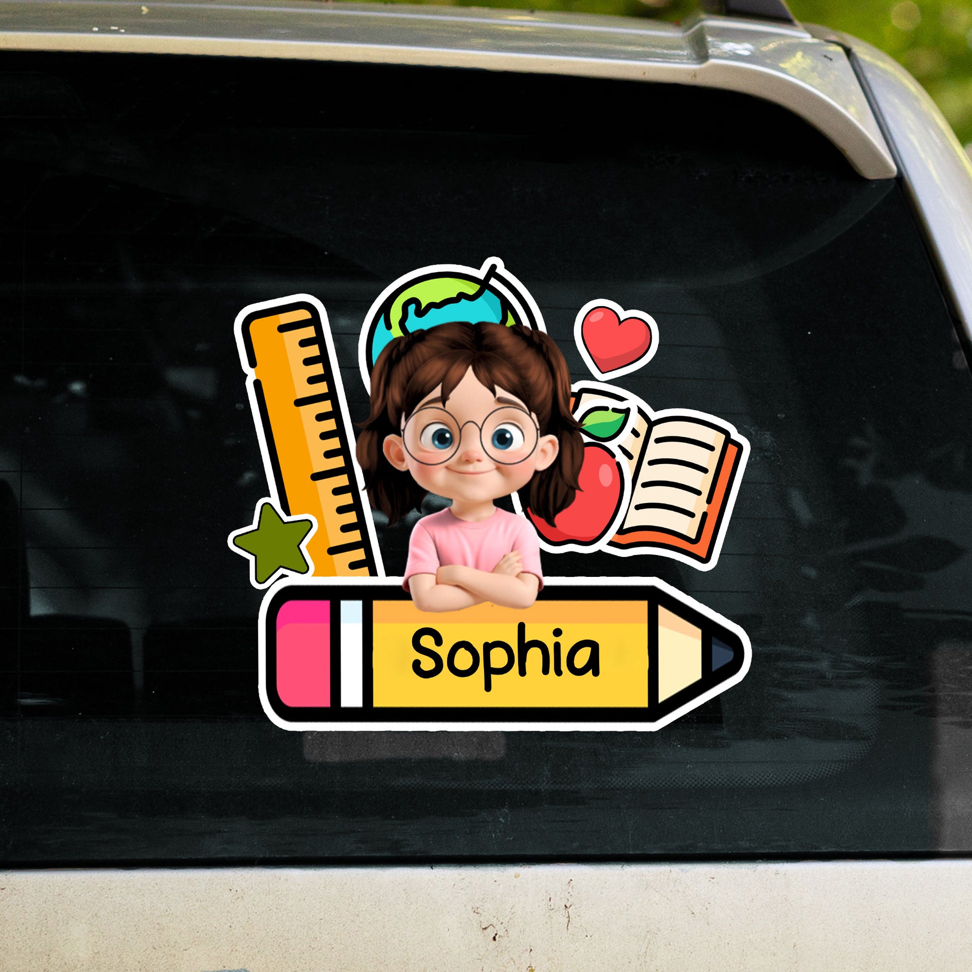 Customizable Decal With Young Student and School Essentials